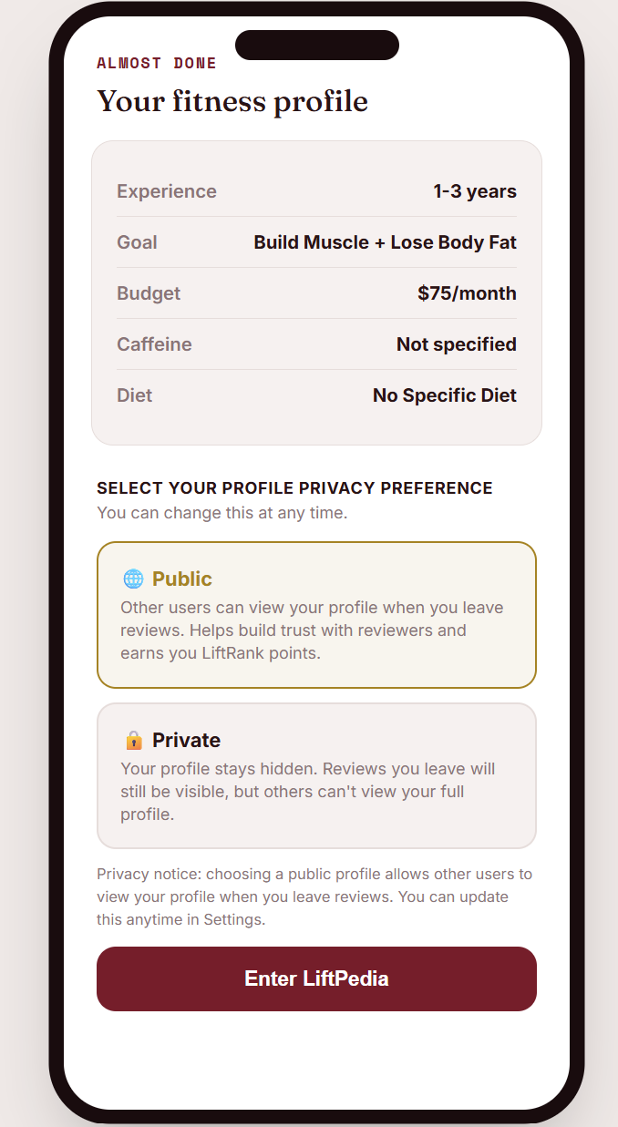 LiftPedia profile page